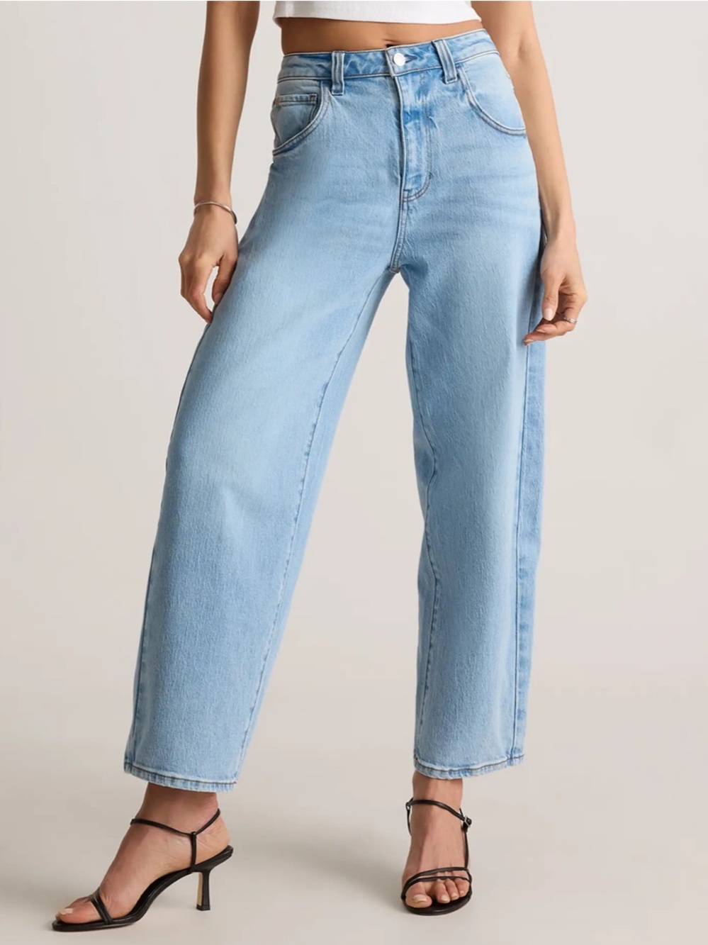 Women's Quince Bella Stretch Barrel Jeans Light Denim Size 29 - Picture 2 of 13